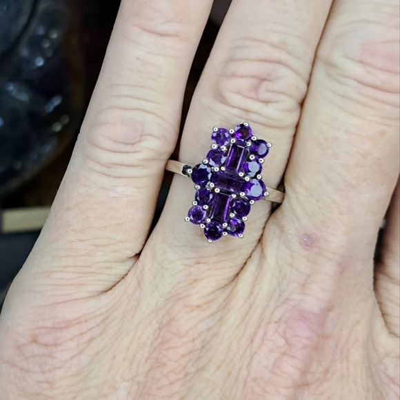 Amethyst Elongated Ring In Platinum Over Sterling Silver 2.00 ctw - Picture 1 of 9